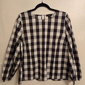 J Crew Womens Black White Gingham Puff Sleeve Top Size 14 Cottagecore